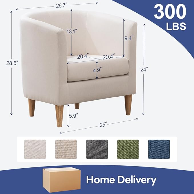 Accent Barrel Chair, Modern Comfy Living Room Chairs with Armrest Small Reading Chair with Cozy Soft Padded for Bedroom Reception Room Cafe,White