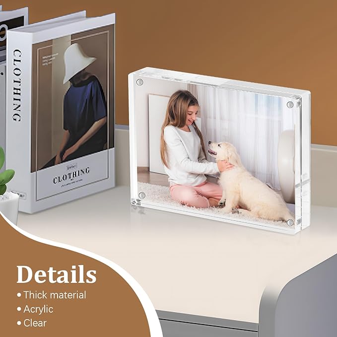 Magnetic Double Sided Clear Acrylic Picture Frame, 5 x 7 Inches，27 MM Thick for Desktop Display(Pack of 3)