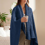 PHF 100% Cotton Waffle Weave Throw Blanket, Soft Lightweight Breathable Cozy Summer Throws for Couch Bed Sofa, Luxury Aesthetic Woven Blanket for Home Decor & Office, 50"x60", Bright Navy
