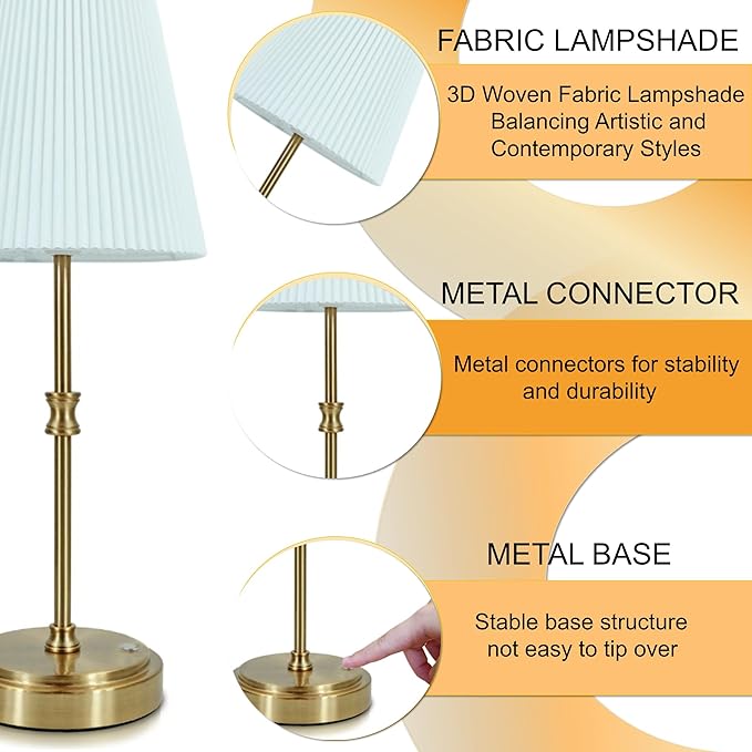 Cordless Table Lamp Rechargeable Vintage Gold-5000mAh Battery Operated Lamp for Decor, 2700K Stepless Dimming Touch Control Wireless Lamp for Bedroom, Living Room, Office, Dormitory