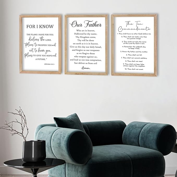 FZMHASLWW Bible Verse Scripture Wall Decor Art 24"×16" Inspirational Quotes Set of 3 Christian Sign Wood Framed Wall Hanging (Wood)