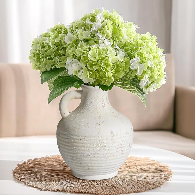 Sunddo White Ceramic Vase with Handles, Rustic Farmhouse Terracotta Small Vase, Pottery Decorative Flower for Home Decor, Table, Living Room, Bathroom, Shelf, Mantel Decor