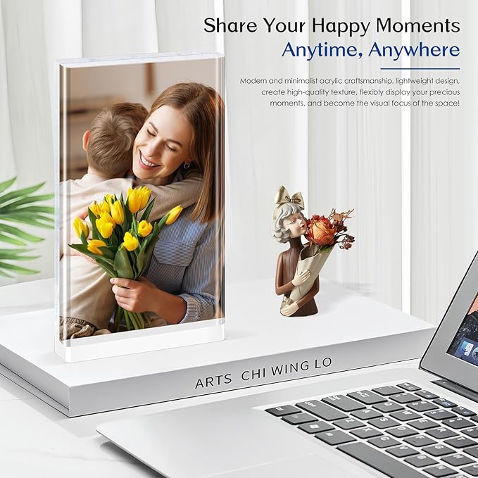 4 Pack 4×6 Magnetic Acrylic Picture Frames - 10+10mm thick Vertical Free Standing Tabletop Display Aesthetic for Bedroom or Office Memory & Gift Perfection