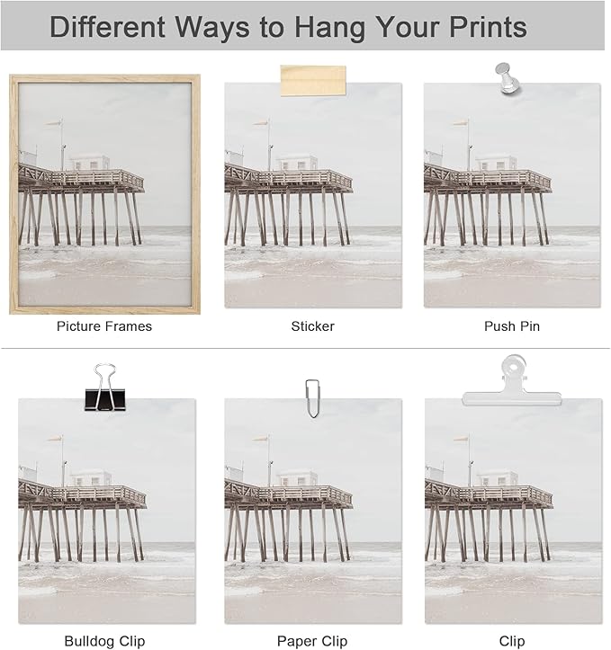 SIGNWIN Poster Bathroom Decor 11"x14"x 4, Wall Art Room Decor Multicolor for Living Room, Bedroom, Office White Minimalist California Ocean Beach Seashore Pier Nature Wilderness Realism Landscape