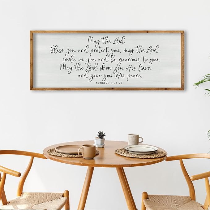 ZZJJHYWGQ Christian Wall Decor Numbers 6:24-26 Bible Verse Catholic Sign 40"×15" for Living Room Religious Scripture Art Christ Jesus Family Large Wooden Framed Home Hanging (Wood)