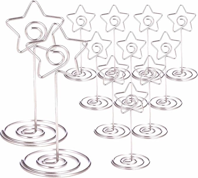 12pcs Table Number Holders Metal, 3.35 inch Place Card Stands for Wedding Centerpieces, Birthday Party - Table Card & Photo Picture Holders (Silver-Star Shaped)