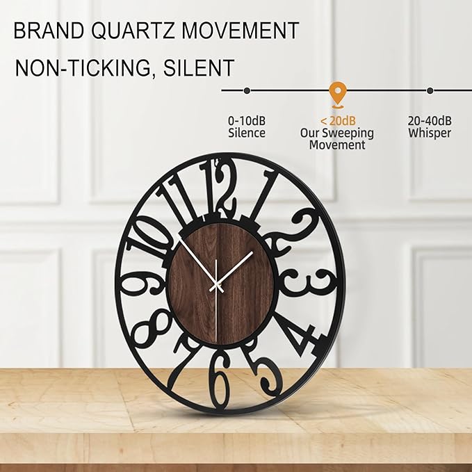 Large Wall Clock for Living Room Decor, 24 Inch Non Ticking Silent, Battery Operated Modern Vintage Oversized Wall Clock for Bedroom Kitchen