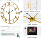 Large Wall Clock for Living Room Decor – 32 Inch Silent Non-Ticking Modern Farmhouse Wall Clock, Oversized Decorative Metal Roman Numeral Clock