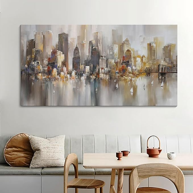 New York City Wall Art - Modern Abstract Wall Art for Living Room, Office & Bedroom Cityscape & Paintings for Bedroom brooklyn bridge Wall Art Pictures Wall Decor Chicago Artwork for Walls 20×40IN