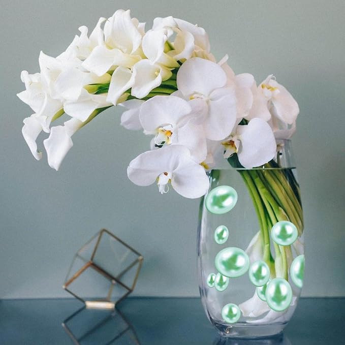 Green Vase Filler | 150PCS Pearls Bead for Centerpieces Vases | 8/14/20 mm No Hole Beads, Fake Pearls for Wedding Birthday Easter Theme Party Table Centerpieces Decor