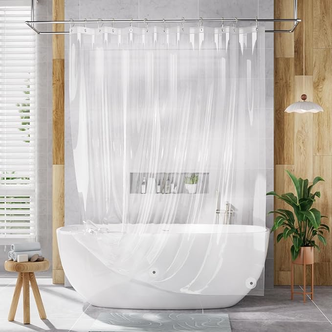 AmazerBath Clear Shower Curtain Liner, 72x78 Long Plastic Shower Curtain Liner, Waterproof PEVA Shower Liner, Cute Lightweight Shower Curtains for Bathroom with 3 Magnets and 12 Rustproof Grommets