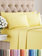King Sheets Set 6 Piece - Includes 4 Pillowcases - Bed Sheets King Size - Soft Hotel Luxury Bedding - Cooling, Comfy, Fade Free & Breathable - 1 Flat, 1 Fitted & 4 Pillowcases w/ Deep Pockets - Yellow