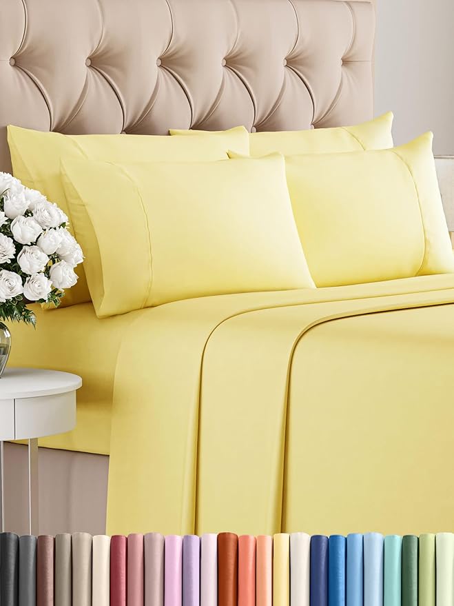 King Sheets Set 6 Piece - Includes 4 Pillowcases - Bed Sheets King Size - Soft Hotel Luxury Bedding - Cooling, Comfy, Fade Free & Breathable - 1 Flat, 1 Fitted & 4 Pillowcases w/ Deep Pockets - Yellow