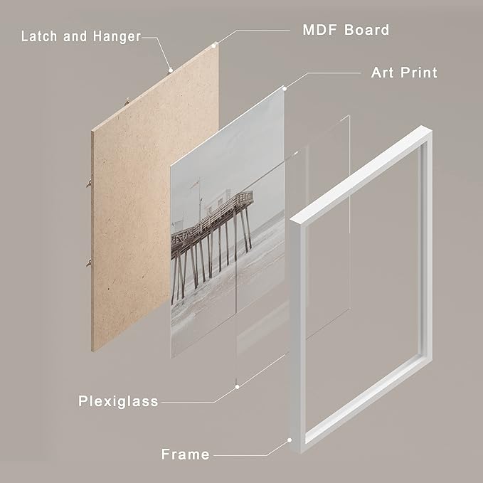 SIGNWIN Framed White Minimalist California Ocean Beach Seashore Pier Wall Art, Set of 4 Landscape Colorful Wall Decor Prints, Nature Wilderness Wall Décor for Living Room, Bedroom - 8"x10" White