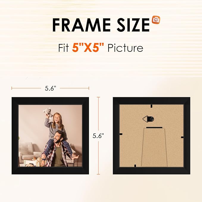 FIXSMITH 5x5 Picture Frame Set of 2, 5x5 Photo Frames with HD Plexiglass for Wall Hanging or Tabletop Display, Black