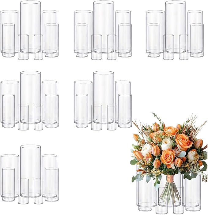42pcs Glass Vase Cylinder Vases for Centerpieces Small Flower Glass Clear Vases Home Decor Centerpiece Table Flower Vase Decorations for Wedding Decoration＆Holiday 7 Vases of Different Sizes