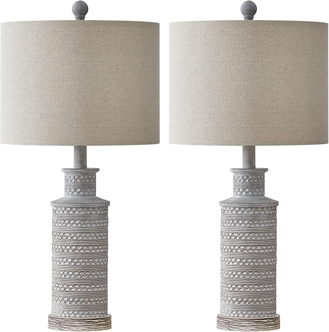 BOBOMOMO 24.5" Farmhouse Rustic Retro 24.5'' Table Lamp Set of 2 for Bedroom Living Room Traditional Nightstand End Table Lamps