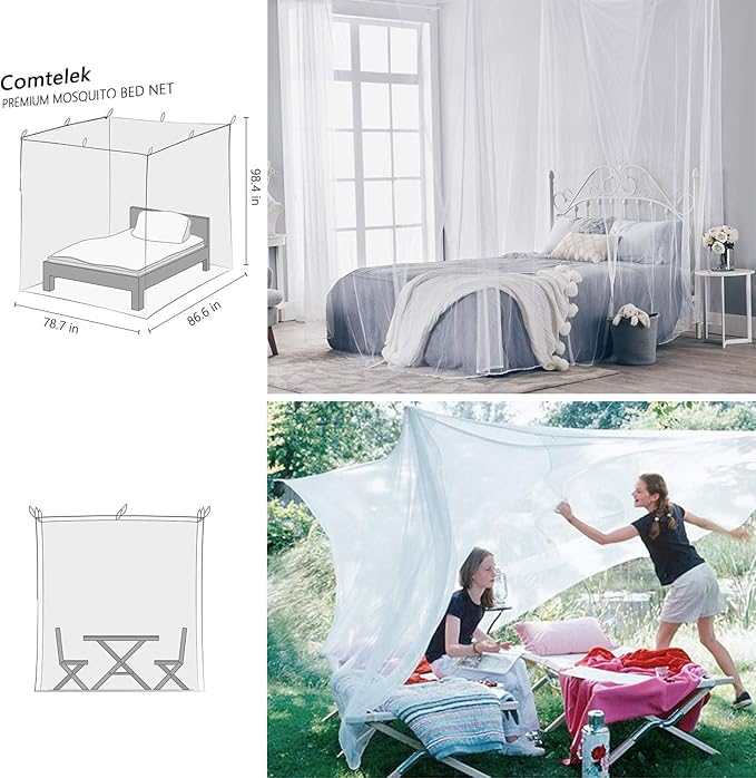 Bed Canopy, Canopy Bed Curtains Bed Drapes for Full Queen King Size Bed Mosquito Net Bed Canopy Curtains for Patio Indoor Outdoor Room Decor Screen Netting Canopy Curtains White