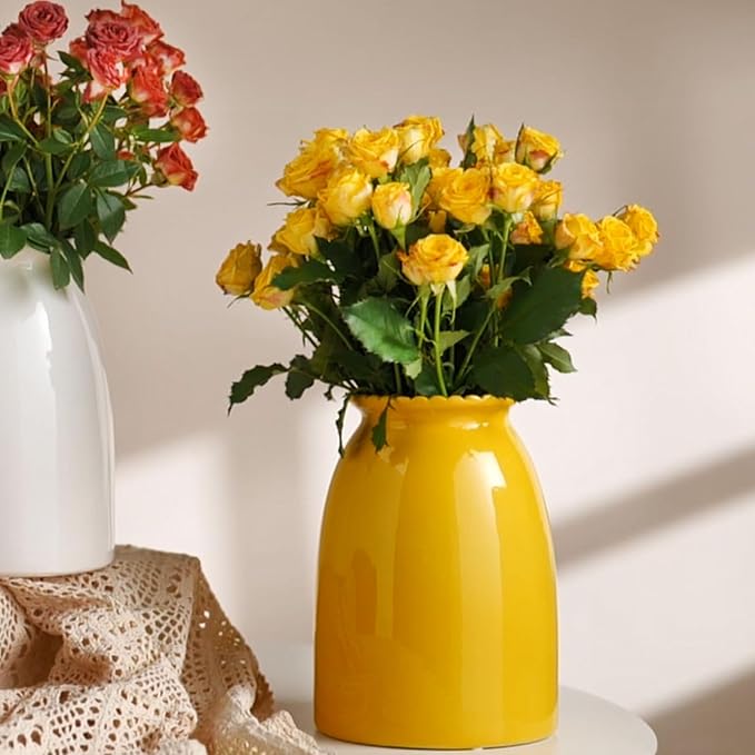 hjn Yellow Flower Vase- Ceramic Vase for Decor, Decor vase for Flowers, Modern Vases for Living Room/Home Decor Accents/Entryway/Mantel/Bookshel-Yellow