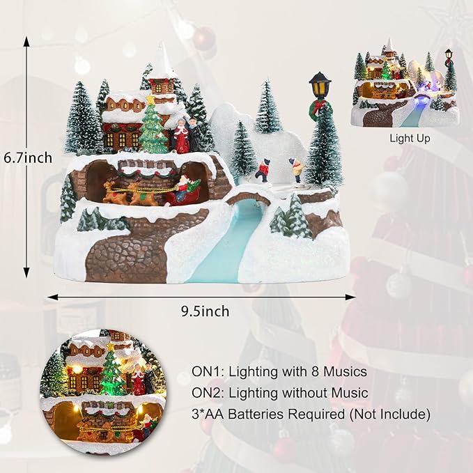 Vigdur Christmas Village Houses - Animated Christmas Village with Colorful Lights & 8 Xmas Music Battery Powered Xmas Collectible Buildings for Home Tabletop Gift