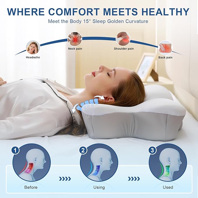 Cervical Pillow for Neck Pain Relief, Ergonomic Neck Pillow for Sleeping, Odorless Memory Foam Orthopedic Pillow for Side Sleepers with Cooling Pillowcase