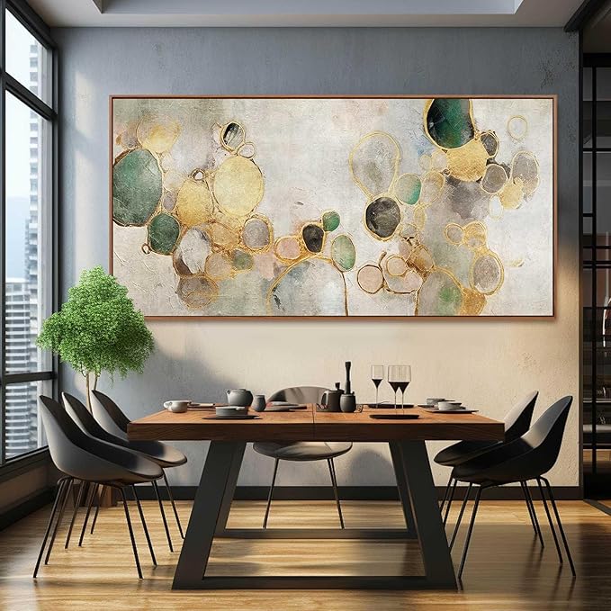 YJYart Circle Canvas Wall Decor Green and Gold Wall Art Posters Abstract Wall Decorations 36"x70" Home Decor for Bedroom Living Room