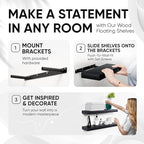 Homeforia Black Floating Shelves 24 inch, High End Solid Real Wood 24inch Bathroom Floating Shelf for Wall Mounted, Black Wooden 24in Floating Shelves, Heavy Duty Bracket, 24 X 6.5 X 1.75 in, Set of 2