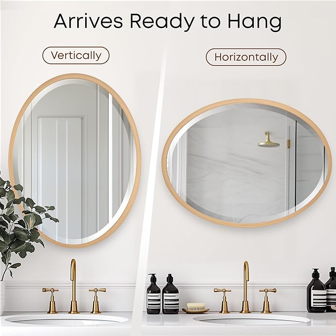 OVALCREST - Oval Wooden Beveled Wall Mirror for Home Decor, Bathroom, Vanity, Bedroom, Living Room, Hallway - London Style (Gold Paint) 31.1 x 41.1