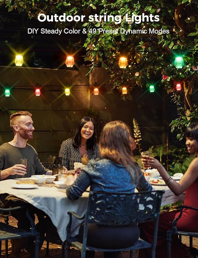 XMCOSY+ 48FT Smart Outdoor String Lights - RGBCWIC Dimmable Acrylic Bulbs, Color Changing LED Patio Lights APP WiFi Control, Compatible with Alexa, IP65 Waterproof Outside Lights for Yard Porch