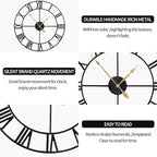 LEIKE 80CM Extra Large Wall Clock - 31" Oversize Modern Black Metal Roman Numeral Nearly Silent Little Ticking Battery Operated Wall Clocks for Living Room, Kitchen,Bedroom Farmhouse Home Decor