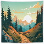 HZOHNAGO Mountain Tapestry Forest Mountain Sunrise Road Pattern Printed Wall Tapestry Wall Hanging for Bedroom Living Room Dorm 60" W x 60" H