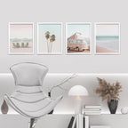 SIGNWIN Framed Collage Print Gallery Set 1980s Retro Miami Wall Art, Set of 4 Beach Landscape Wall Decor Prints, Nature Wilderness Wall Décor for Living Room, Bedroom - 8"x10" White