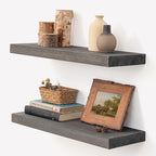 Marsmiles Wood Floating Shelves for Wall - 24 Inch Grey Wood Floating Shelves Set of 2-24 Inch Wide x 7.7 Inch Deep x 1.6 Inch Thick Rustic Wooden Shelves for Room Wall
