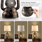 Farmhouse Rustic Table Lamps for Bedroom Set of 2, Vintage Lantern Lamp with Dual USB Charging Ports,25" Retro Antique Bedside Nightstand Desk Lamp for Living Room End Table Entryway, 4 Bulb Included
