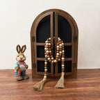 OMISHE 59in Wood Bead Garland with Tassels, Wooden Beads Garland, Decorative Beads Garland Decor, Farmhouse Beads Garland for Wall Hanging Home Festival Decor, Brown and Beige