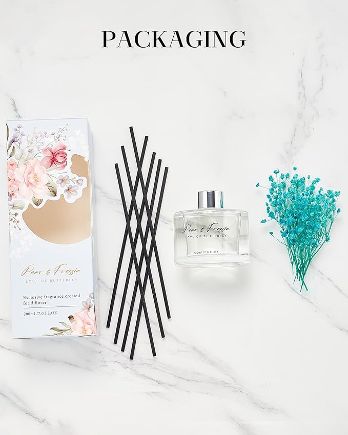 M&SENSE Reed Diffuser Set with 7 Sticks | 7.0oz Fresh Lemon & Freesia & Magnolia Scent, Long Lasting Floral Fragrance, Home Diffuser with Baby's Breath Flower Gifts for Friends Teachers & Mothers Day