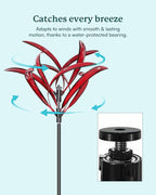 82 inch Wind Spinners Outdoor - Extra Large Metal Wind Sculptures & Spinner with Stake, Big Clearance Windmills for The Yard and Garden, Tall Yard Art Decor-Burgundy Red