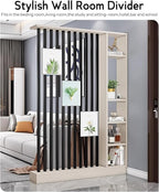 Wall Room Divider, Storage Cabinet Storage Display with Shelves, Modern Freestanding Wood Room Divider Screen, Wall Privacy Screens for Home Decorative (Beige+Black,55" L x 9.5" W x 79.5" H)