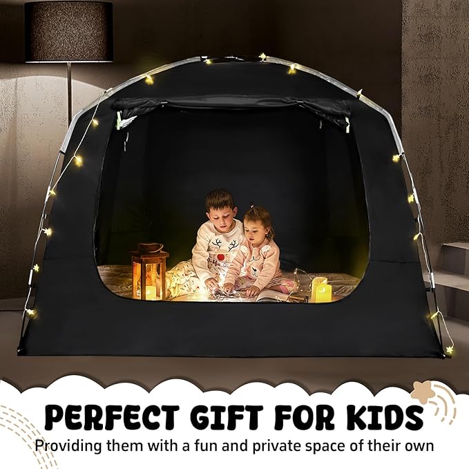 Bed Tent Bed Canopy Breathable 100% for Adult and Kids Light Reduction Sleeping Dream Tents Indoor Portable Big Space with String Light 4 Doors Twin Full Queen King Size