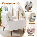 JUMMICO Mid Century Accent Chair, Fabric Modern Reading Living Room Chair, Fluffy Comfy Armchair Small Sofa Chair with Wood Legs for Bedroom Office Cafe, Set of 1 (Pure White)