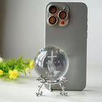 60mm 3D Laser Engraved Hand Holding A Cross Crystal Ball Figurine with Stand Christian Collectible Decoration for Home Office Praying Religious Gifts for Women