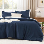 Litanika Navy Blue Comforters Oversized Queen Size, 3 Pieces Lightweight Solid Bedding Comforter Set, All Season Fluffy Bed Set (98x98In Comforter & 2 Pillowcases)