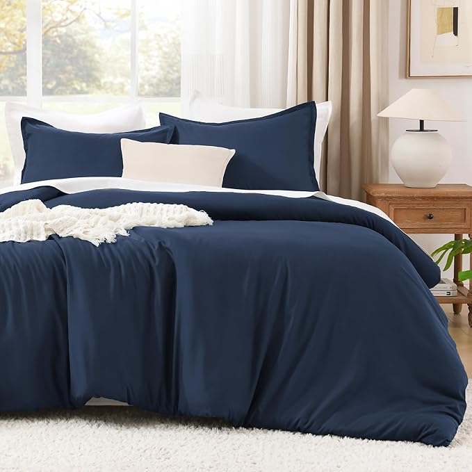 Litanika Navy Blue Twin/Twin XL Comforter Set, 2 Pieces Lightweight Solid Bedding Set, All Season Fluffy Bed Set (66x90In Comforter & 1 Pillowcase)