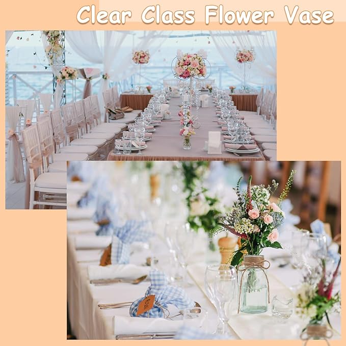 Vintage Glass Vases for Flowers, Set of 6 Clear Vases for Farmhouse Wedding Centerpiece Cylinder Bottle for Reception Table Decoration Home Decor Floral Arrangements