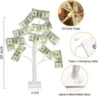 PABIPABI Money Tree Gift Holder, Set of 2 Birch Tree with 12 Clear Clips, Battery/USB Powered Timer Tabletop Trees for Home Party, Christmas, Wedding, Birthday Graduation (Warm White)