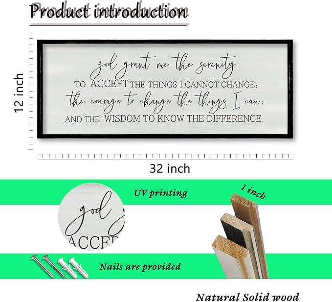 ZZJJHYWGQ God Grant Me Prayer Wall Decor Christian Serenity Prayer Sign 32"×12" God Jesus Catholic Prayer Bible Verse Inspirational Quotes for Living Room Bedroom Office Large Hanging Art (Black)