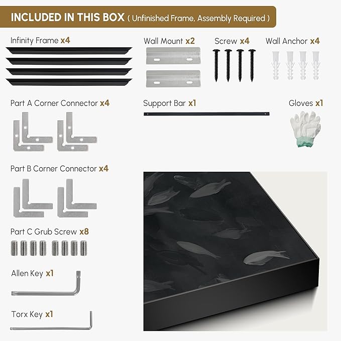 SIGNWIN 24"x46" Extra Large Framed Wall Art Monochrome Fish Silhouettes Illustration for Home Living Room Bedroom Decor (Frame Assembly Required)