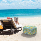 LVTXIII Inflatable Stool Ottoman Footrest with Handle, All Weather Foot Rest, Indoor or Outdoor Use for Home Patio Garden and Camping, D21 x H9, Damask Green