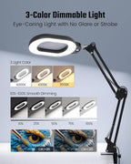 Magnifying Desk Lamp, 10X Square Magnifying Glass with Light and Stand, Dimmable LED Magnifier Lamp with Clamp and Base, Adjustable Swing Arm Light for Close Work, Reading, Crafting, Black