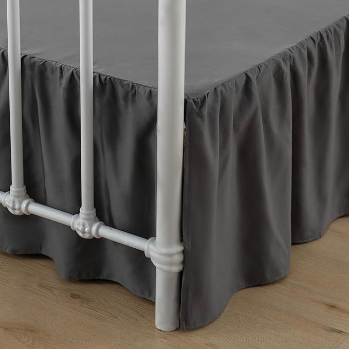 Bed Skirt Queen Size Ruffled Bed Skirt with Split Corners, 18 Inch Drop Dust Ruffle Bed Skirt with Platform, Dark Grey, Queen - 18" Drop